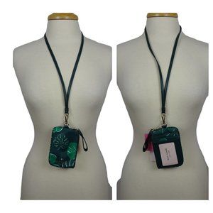 NWT Kate Spade Card Case Lanyard Chelsea Monstera Leaves Palm Tropical Green
